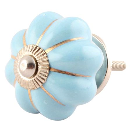 Turquoise Golden Line Medium Ceramic Melon Knob Online